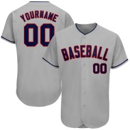 Maillot de baseball gris personnalisé bleu marine-rouge authentique