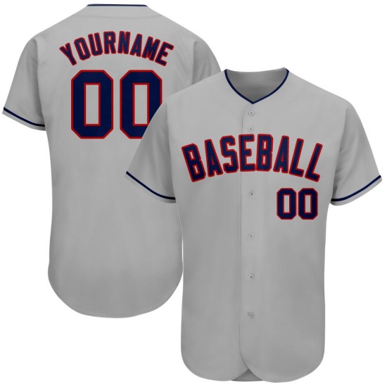 Maillot de baseball gris personnalisé bleu marine-rouge authentique Maillot de baseball gris personnalisé bleu marine-rouge authentique