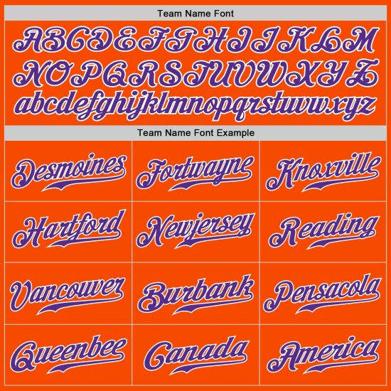 Maillot de baseball personnalisé authentique fendu violet-blanc mode orange Maillot de baseball personnalisé authentique fendu violet-blanc mode orange