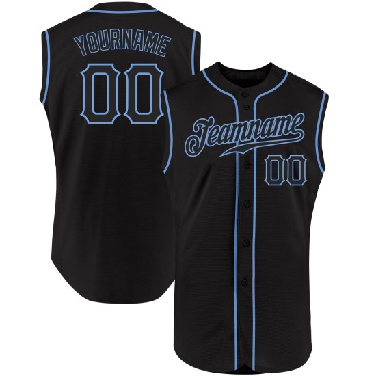 Maillot de baseball bleu personnalisé sans manches noir-clair authentique Maillot de baseball bleu personnalisé sans manches noir-clair authentique