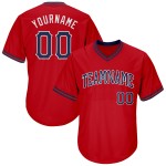 Maillot de baseball rouge authentique et personnalisé, en tricot côtelé, bleu marine et blanc Maillot de baseball rouge authentique et personnalisé, en tricot côtelé, bleu marine et blanc