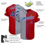 Maillot de baseball personnalisé rouge fendu authentique gris royal Maillot de baseball personnalisé rouge fendu authentique gris royal