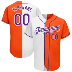 Maillot de baseball personnalisé authentique fendu violet-blanc mode orange