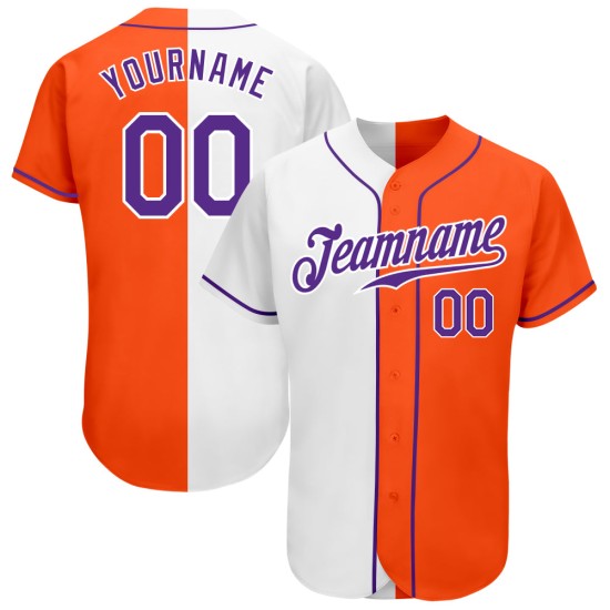 Maillot de baseball personnalisé authentique fendu violet-blanc mode orange Maillot de baseball personnalisé authentique fendu violet-blanc mode orange
