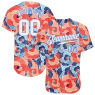 Maillot de baseball blanc clair à motif floral 3D orange et bleu