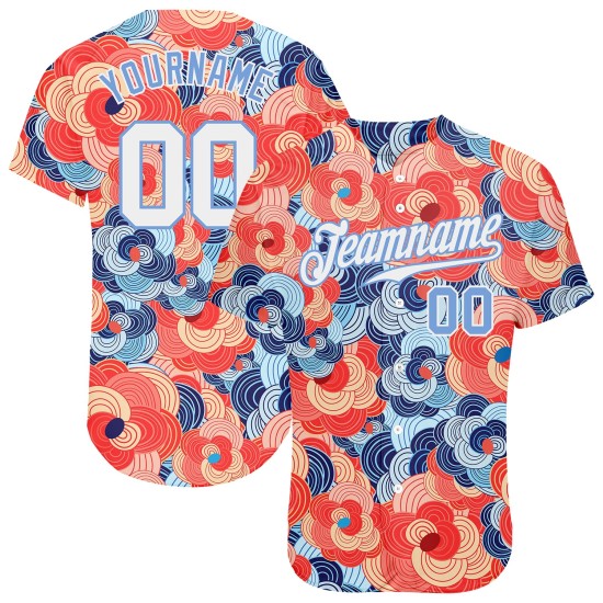 Maillot de baseball blanc clair à motif floral 3D orange et bleu Maillot de baseball blanc clair à motif floral 3D orange et bleu