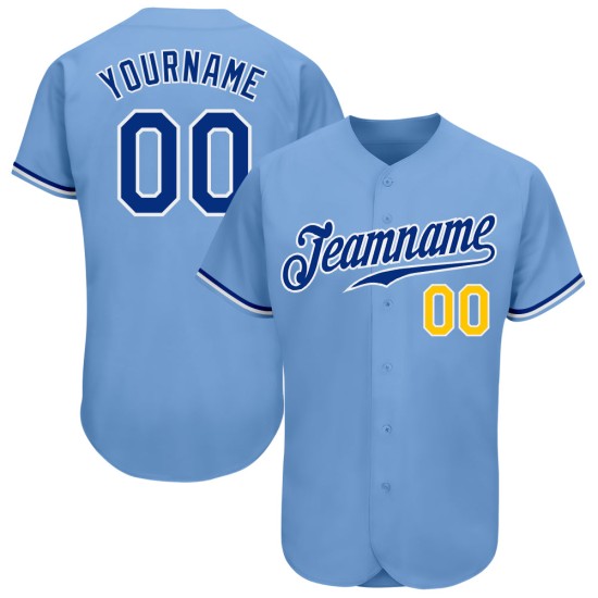 Maillot de baseball bleu clair personnalisé Royal-Gold authentique Maillot de baseball bleu clair personnalisé Royal-Gold authentique