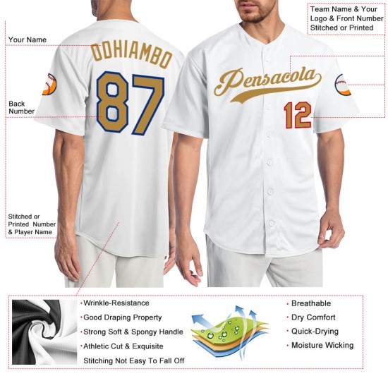Maillot de baseball authentique personnalisé, couleur or, rouge et blanc Maillot de baseball authentique personnalisé, couleur or, rouge et blanc
