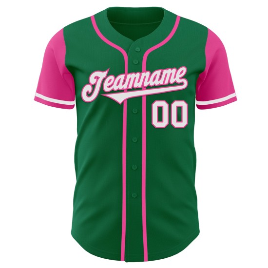 Maillot de baseball personnalisé vert, blanc et rose, authentique, Kelly Two Maillot de baseball personnalisé vert, blanc et rose, authentique, Kelly Two