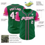 Maillot de baseball personnalisé vert, blanc et rose, authentique, Kelly Two Maillot de baseball personnalisé vert, blanc et rose, authentique, Kelly Two