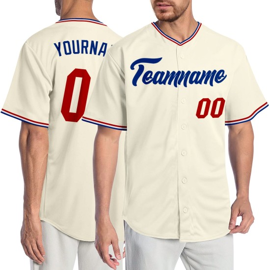 Maillot de baseball personnalisé rouge-royal crème authentique Maillot de baseball personnalisé rouge-royal crème authentique