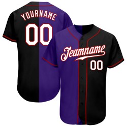 Maillot Split Noir Personnalisé Authentique Mode Baseball Blanc-Violet