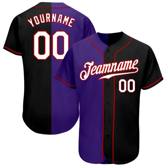 Maillot Split Noir Personnalisé Authentique Mode Baseball Blanc-Violet Maillot Split Noir Personnalisé Authentique Mode Baseball Blanc-Violet
