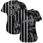 Maillot de baseball authentique 3D motif palmier noir et léopards, feuilles tropicales noires et grises, personnalisé Maillot de baseball authentique 3D motif palmier noir et léopards, feuilles tropicales noires et grises, personnalisé