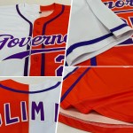 Maillot de baseball personnalisé authentique fendu violet-blanc mode orange Maillot de baseball personnalisé authentique fendu violet-blanc mode orange