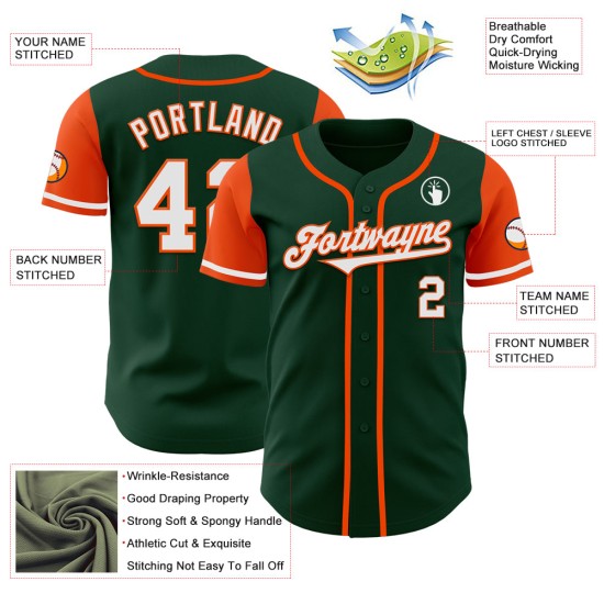 Maillot de baseball personnalisé vert authentique blanc-orange Maillot de baseball personnalisé vert authentique blanc-orange