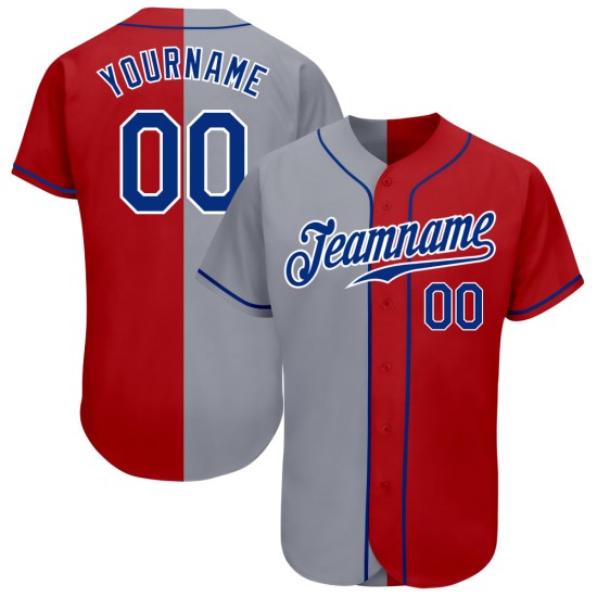 Maillot de baseball personnalisé rouge fendu authentique gris royal Maillot de baseball personnalisé rouge fendu authentique gris royal