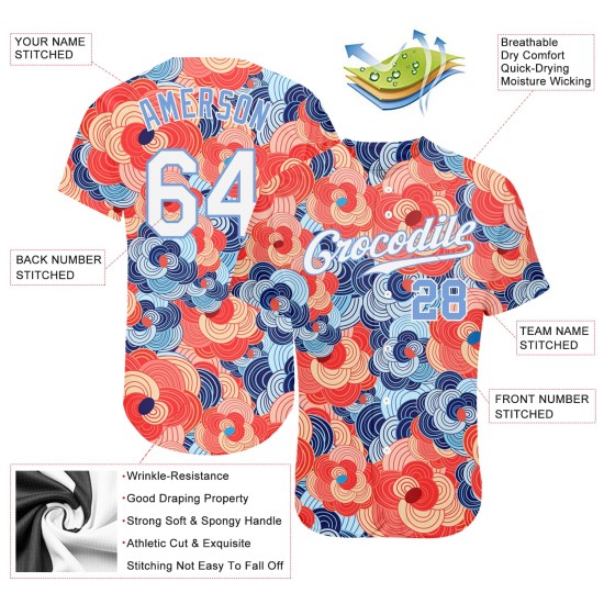 Maillot de baseball blanc clair à motif floral 3D orange et bleu Maillot de baseball blanc clair à motif floral 3D orange et bleu