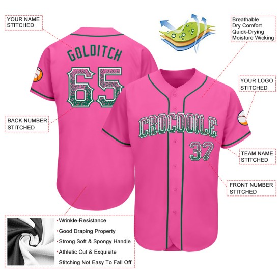 Maillot de baseball personnalisé Kelly Drift Fashion, rose authentique, vert et blanc Maillot de baseball personnalisé Kelly Drift Fashion, rose authentique, vert et blanc