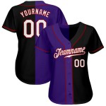 Maillot Split Noir Personnalisé Authentique Mode Baseball Blanc-Violet Maillot Split Noir Personnalisé Authentique Mode Baseball Blanc-Violet