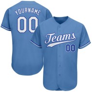 Maillot de baseball bleu personnalisé, blanc clair et bleu royal authentique