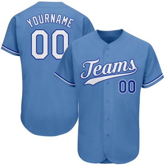Maillot de baseball bleu personnalisé, blanc clair et bleu royal authentique Maillot de baseball bleu personnalisé, blanc clair et bleu royal authentique