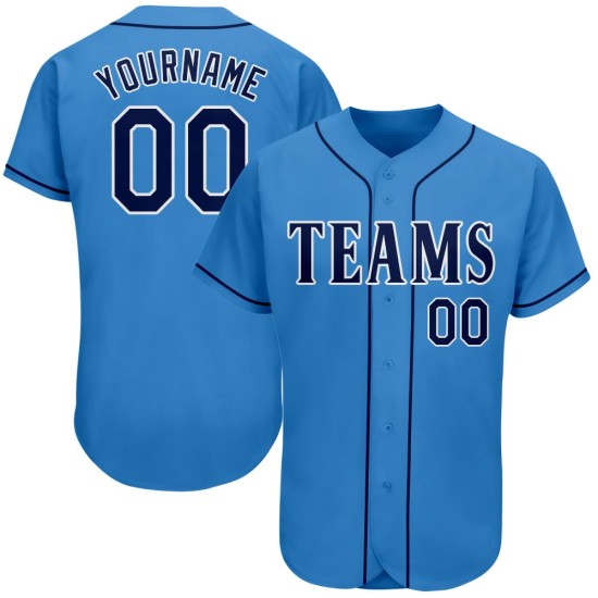 Maillot de baseball bleu marine, blanc et bleu poudre personnalisé authentique Maillot de baseball bleu marine, blanc et bleu poudre personnalisé authentique