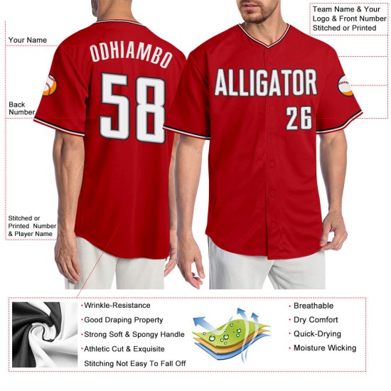 Maillot de baseball authentique rouge personnalisé blanc-noir Maillot de baseball authentique rouge personnalisé blanc-noir
