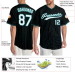 Maillot de baseball authentique à rayures fines, blanc, bleu sarcelle et noir Maillot de baseball authentique à rayures fines, blanc, bleu sarcelle et noir