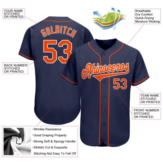 Maillot de baseball personnalisé bleu marine orange et blanc authentique Maillot de baseball personnalisé bleu marine orange et blanc authentique