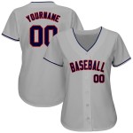 Maillot de baseball gris personnalisé bleu marine-rouge authentique Maillot de baseball gris personnalisé bleu marine-rouge authentique