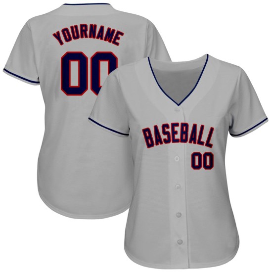 Maillot de baseball gris personnalisé bleu marine-rouge authentique Maillot de baseball gris personnalisé bleu marine-rouge authentique