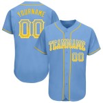 Maillot de baseball personnalisé bleu clair authentique or-blanc Drift Fashion Maillot de baseball personnalisé bleu clair authentique or-blanc Drift Fashion
