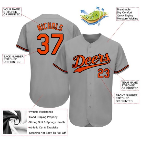 Maillot de baseball orange-noir gris personnalisé authentique Maillot de baseball orange-noir gris personnalisé authentique