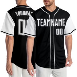 Maillot de baseball authentique noir personnalisé, ton blanc-gris