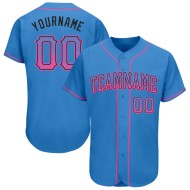 Maillot de baseball authentique rose-noir personnalisé, bleu poudre tendance