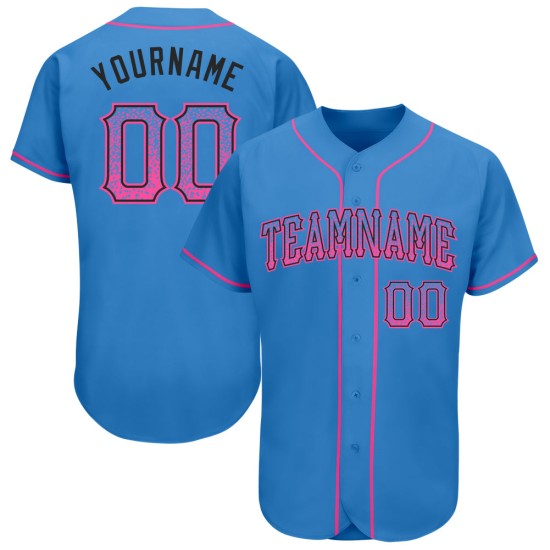 Maillot de baseball authentique rose-noir personnalisé, bleu poudre tendance Maillot de baseball authentique rose-noir personnalisé, bleu poudre tendance