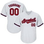 Maillot de baseball blanc authentique en tricot côtelé rétro, rouge et bleu marine Maillot de baseball blanc authentique en tricot côtelé rétro, rouge et bleu marine