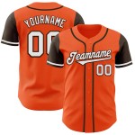 Maillot de baseball personnalisé orange authentique bicolore blanc-marron Maillot de baseball personnalisé orange authentique bicolore blanc-marron