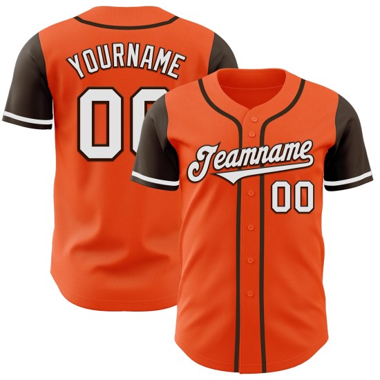 Maillot de baseball personnalisé orange authentique bicolore blanc-marron Maillot de baseball personnalisé orange authentique bicolore blanc-marron