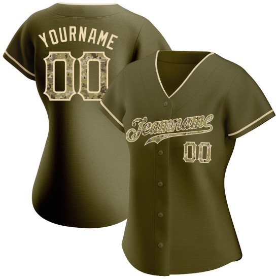 Au maillot de baseball Olive Cream Custom Camo-City Authentic Service Salute Au maillot de baseball Olive Cream Custom Camo-City Authentic Service Salute
