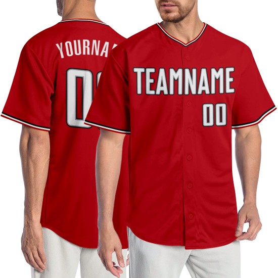 Maillot de baseball authentique rouge personnalisé blanc-noir Maillot de baseball authentique rouge personnalisé blanc-noir