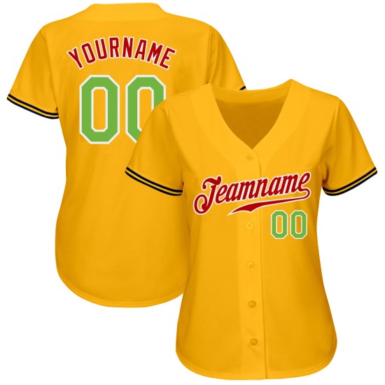 Maillot de baseball personnalisé or vert-rouge authentique fluo Maillot de baseball personnalisé or vert-rouge authentique fluo