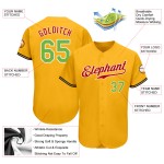 Maillot de baseball personnalisé or vert-rouge authentique fluo Maillot de baseball personnalisé or vert-rouge authentique fluo