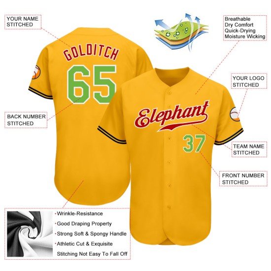 Maillot de baseball personnalisé or vert-rouge authentique fluo Maillot de baseball personnalisé or vert-rouge authentique fluo