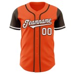 Maillot de baseball personnalisé orange authentique bicolore blanc-marron Maillot de baseball personnalisé orange authentique bicolore blanc-marron