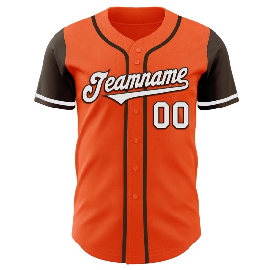 Maillot de baseball personnalisé orange authentique bicolore blanc-marron Maillot de baseball personnalisé orange authentique bicolore blanc-marron
