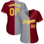 Maillot de baseball fendu gris-doré authentique à la mode cramoisi personnalisé Maillot de baseball fendu gris-doré authentique à la mode cramoisi personnalisé