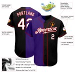 Maillot Split Noir Personnalisé Authentique Mode Baseball Blanc-Violet Maillot Split Noir Personnalisé Authentique Mode Baseball Blanc-Violet