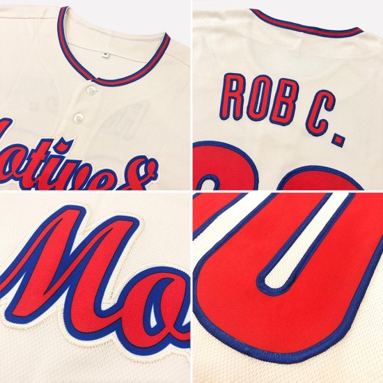 Maillot de baseball authentique personnalisé crème rouge-bleu roi Maillot de baseball authentique personnalisé crème rouge-bleu roi